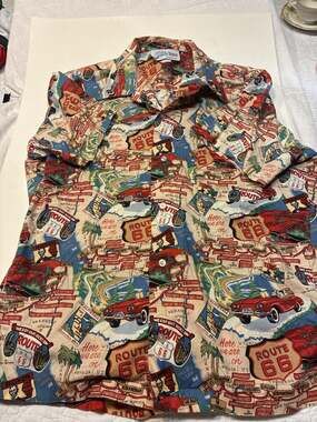 Cruisin USA Vintage Route 66 Map Print Americana Button Up Short Sleeve Shirt